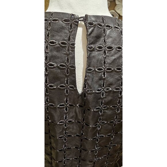 English Factory Black Faux Leather Peplum Top W/ Puff Sleeves & Eyelet Detail - Picture 8 of 9